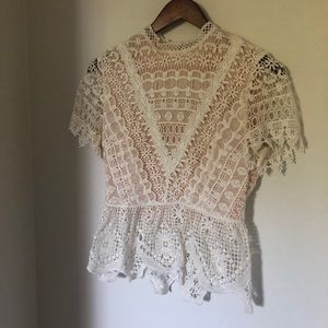 LACE DETAIL ZIP-BACK BLOUSE